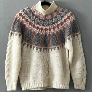 Vintage Tarazzia Fair Isle Cable Knit Sweater Women’s M Lambswool Rabbit Hair